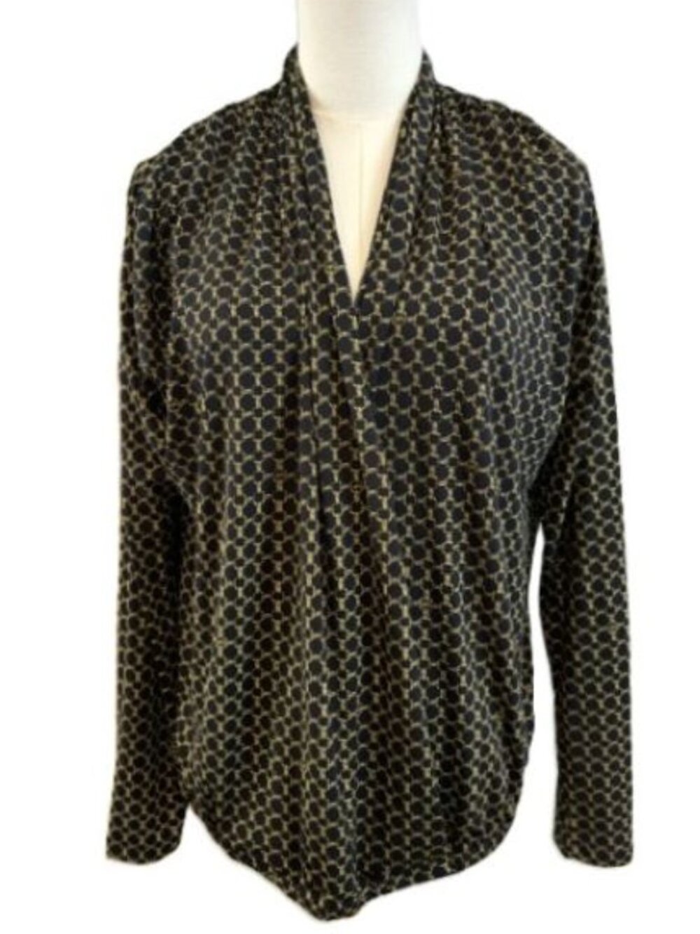 MICHAEL KORS BLACK & Gold Chain Print L/S Faux Wrap Jersey Top LARGE  NWT  $80